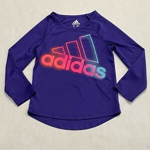 Adidas Climalite Rainbow Logo Purple Long Sleeve Shirt Toddler Kids Girls Sz 2T